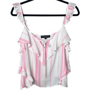 NWOT Central Park West Sleeveless Ruffle Pink & White Stripe Flowy Blouse Sz S